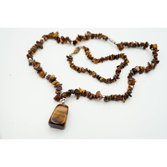 Tigers eye 17 " necklace bracelet 8" and earring set gold tone parure - Picture 5 of 10